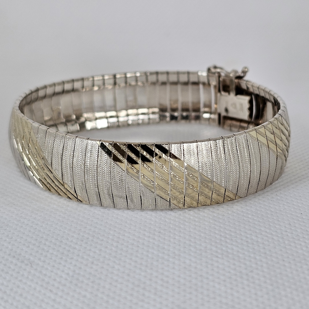 Vintage Italian Textured Sterling Silver & Yellow Gold Bracelet.